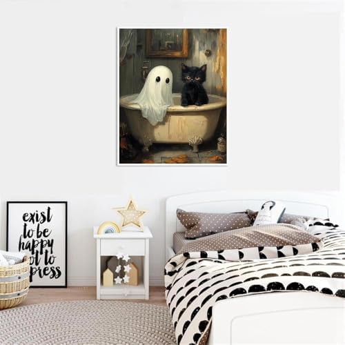 Clendo Halloween Paint by Numbers Kit for Adults, Ghost Oil Painting by Numbers with Brushes, Black Cat Art and Crafts Canvas Kit for Beginner Home Decor 16x20 inch / 40x50 cm - Image 5