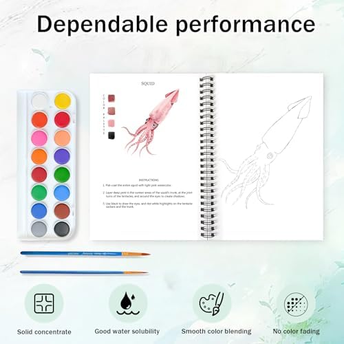Watercolor Workbooks, 16 Colors Water Color Books Paint Set for Adults, Watercolor Coloring Book for Beginners, Water Color Workbook, 15 Beautiful Paintings for Beginners (Ocean Animals) - Image 2