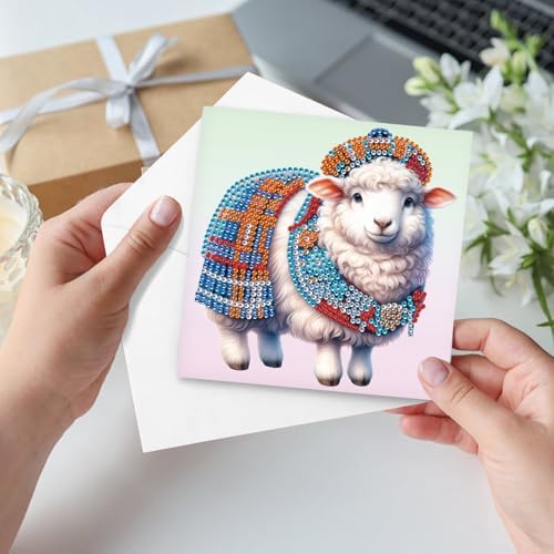 Tontut 6pcs Diamond Art Painting Kit Greeting Card, Hat Goat 5D DIY Diamond Handmade Holiday Greeting Card with Envelope, Holiday Gift Congratulation - Image 5