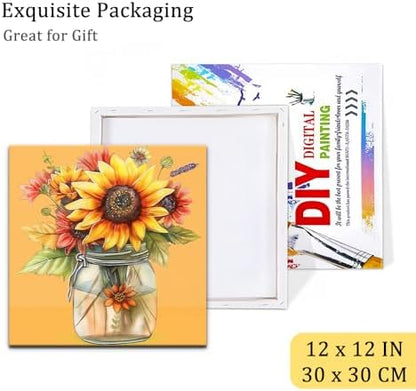 Natuyalo Framed Paint by Number Kits for Adults Beginners, Sunflower in Vase Easy Acrylic Adult Paint by Number Kits, Flowers DIY Painting by Numbers Kits with Frame Ideal Gift 12x12 Inch - Image 6