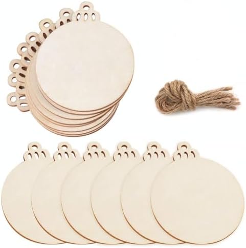 30PCS 3" Round Wooden Ornaments for Crafts, Hanging DIY Christmas Ornaments by OurWarm