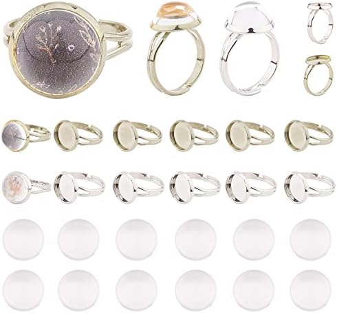 SUNNYCLUE 30Pcs 12mm Adjustable Cabochon Ring Settings with 30Pcs Round Glass Dome Cabochons Blank Finger Rings for DIY Ring Making Jewelry Making Supplies Adult Handmade Craft by SUNNYCLUE