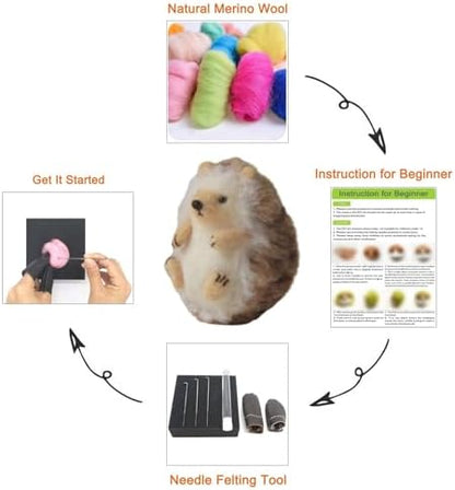 Hedgehog Needle Felting Kit for Beginners Easy Steps to Make with Everything, Christmas for Mom, Grandma - Image 5