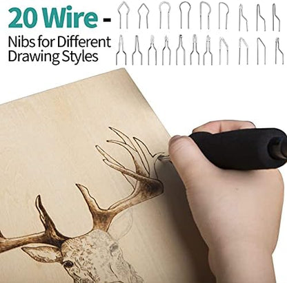 YIHUA 939-II Wood Burning Kit Station (Green) Bundle with YIHUA 930-IV Pyrography Pen Temperature Adjustable with 20 Wire Nibs, 10 Solid Points, Stable Pen Holder, Stencils and Accessories - Image 7