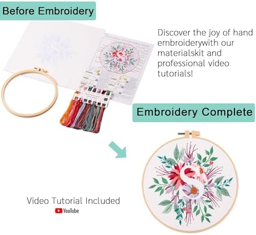 Harimau Letter Pattern S Embroidery Kit for Adult Beginners, Complete Starter Pack with 1 Hoop, Needles, Instruction Guide & Embroidery Stitch Video Tutorials - Image 3