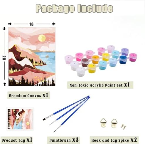 Yunnuo Paint by Numbers Kit for Adults Beginner, Abstract Landscape Adults' Paint-by-Number Kits, DIY Lake Scenery Oil Painting Acrylic Paints for Home Wall Art Decor(Mountain &Tree, 16 x 20 in) - Image 5