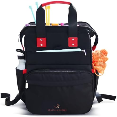 Hearth & Harbor Crochet Backpack, Crochet Bag Organizer, Canvas Knitting Bag, Yarn Organizer for Crochet Accessories and Supplies, Travel Yarn Bag with USB Charging Port, Yarn Storage Organizer by HearthHarbor