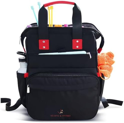 Hearth & Harbor Crochet Backpack, Crochet Bag Organizer, Canvas Knitting Bag, Yarn Organizer for Crochet Accessories and Supplies, Travel Yarn Bag with USB Charging Port, Yarn Storage Organizer by HearthHarbor