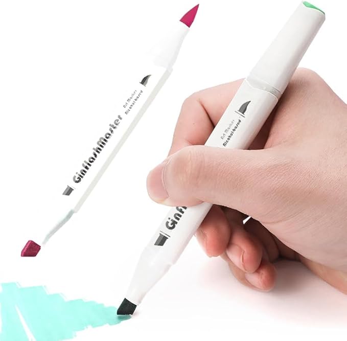 Ginflash Brush Chisel Tip Art Markers Designer Pen Sketch Alcohol Markers Dual Tips Manga Drawing Coloring book marker for artist (80)