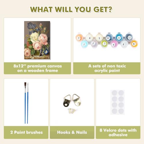 Bowetile Framed Paint by Numbers Kit for Adults Beginner, Flowers Adults' Paint-by-Number Kits on Canvas, Easy Acrylic Number Painting Kits for Home Wall Decor Gifts, 8x12in - Image 7