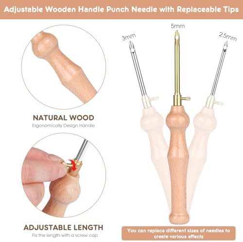 MSDADA 21PC Punch Needle Kit, Adjustable Punch Needle Tool, Wooden Handle Embroidery Pen Kits, Hoops, Cloth, Punch Needle Set Adults Beginner for DIY Craft, Perfect for Decoration and Gifts(Blue) - Image 3
