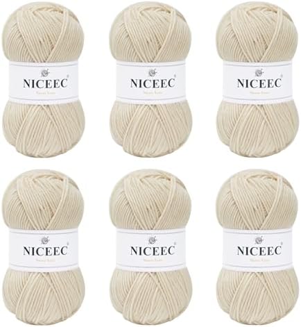 NICEEC 300g Soft Assorted Colors Yarn 100% Acrylic 870yds -Cream White by NICEEC