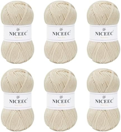 NICEEC 300g Soft Assorted Colors Yarn 100% Acrylic 870yds -Cream White by NICEEC