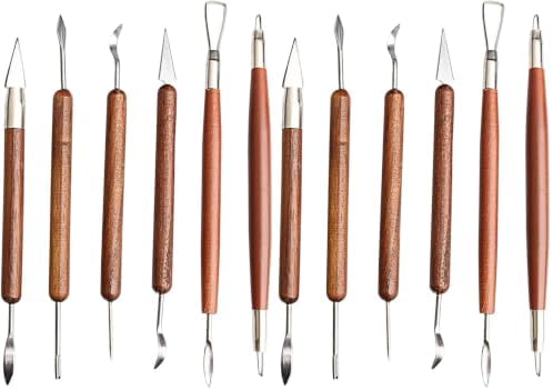 S & E TEACHER'S EDITION 6 Pcs Pottery & Clay Sculpting Tools, Double-Sided, Smooth Wooden Handles. (Pack of 2) by SETEACHERSEDITION