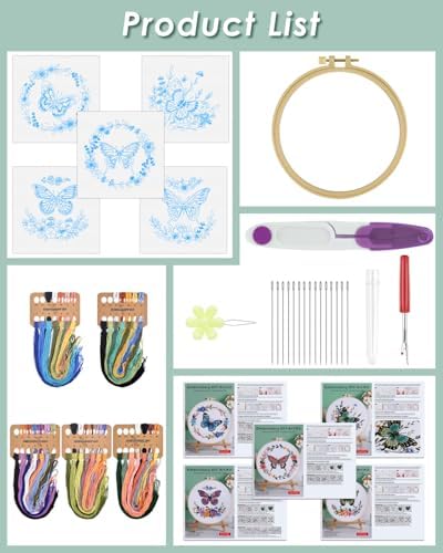 ERKOON 5 Sets Embroidery Kit for Adult Beginners Butterfly Cross Stitch - Image 2