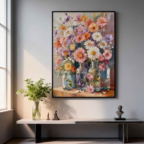 Amphol Paint by Numbers Kit for Adults - Boho Cosmos Floral DIY Paint by Number Canvas Art Kit, 16x20in Unframed Oil Painting by Number Kit, Relaxation and Home Decoration, Complete Acrylic Paint Set - Image 3