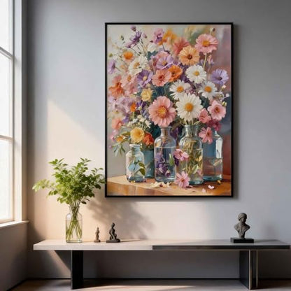 Amphol Paint by Numbers Kit for Adults - Boho Cosmos Floral DIY Paint by Number Canvas Art Kit, 16x20in Unframed Oil Painting by Number Kit, Relaxation and Home Decoration, Complete Acrylic Paint Set - Image 3