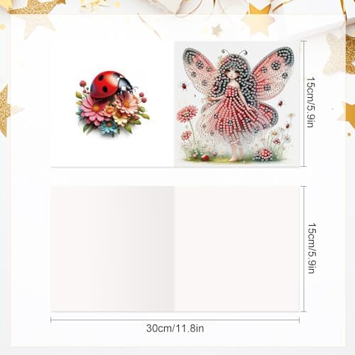 LazyFold 6 Pcs Diamond Art Painting Greeting Cards Kits, Red Fairy Handmade Festival Greeting Cards with Envelopes Diamond Art Crafts Birthday Cards Creative Gift - Image 2