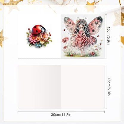 LazyFold 6 Pcs Diamond Art Painting Greeting Cards Kits, Red Fairy Handmade Festival Greeting Cards with Envelopes Diamond Art Crafts Birthday Cards Creative Gift - Image 2