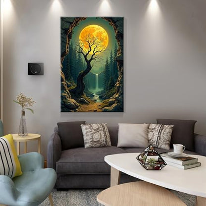 JOOZ Paint by Numbers Kit for Adults with Frame Moon Paint by Number with Easel Tree Adult Paint by Number Kits Framed Canvas Mountain Waterfall Oil Painting Kits for Gift Home Wall Decor 8x12 Inch - Image 6