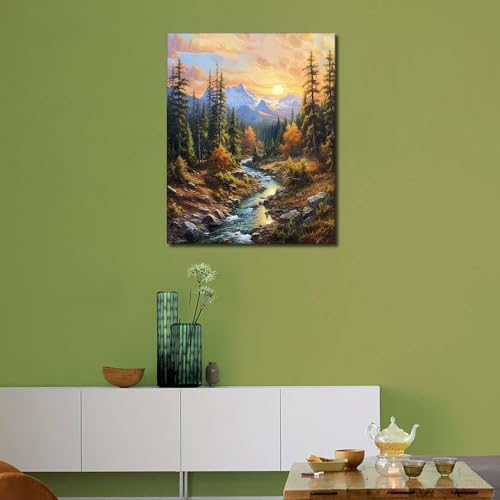 TUMOVO Landscape Framed Paint by Numbers Kit for Adults- Forest Adult Paint by Number Kits on Canvas for Beginners, Mountain Oil Painting Kits Acrylic Paintwork for Gift Home Wall Decor 16"x20" - Image 2