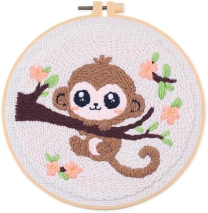 Myfelicity Punch Needle Embroidery Kit, Beginner Craft Set with Animal Pattern Design, 7.9 Inch Hoop (Monkey) - Image 7