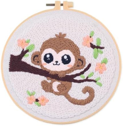 Myfelicity Punch Needle Embroidery Kit, Beginner Craft Set with Animal Pattern Design, 7.9 Inch Hoop (Monkey) - Image 7