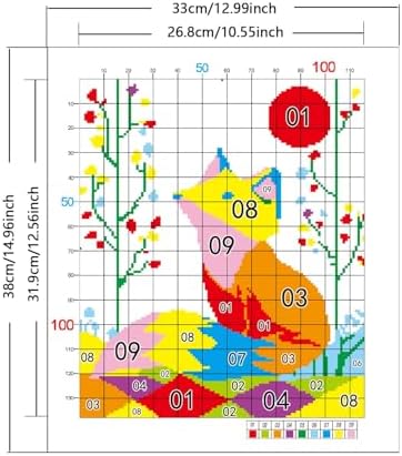 Zhenqing Geometric Red Fox Stamped Cross Stitch Kit for Adults Beginners, 11CT Printed Cross Stitch on White Cotton Fabric, Woodland Animal DIY Needlework Home Decor (66158) - Image 4