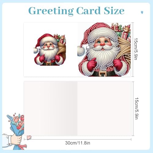 jinglinhh 6pcs Christmas Reindeer Santa Claus Diamond Art Painting Greeting Cards with Envelopes, DIY Card Making Kits for Adults, Diamond Art Postcards Christmas Cards Craft Gifts - Image 2