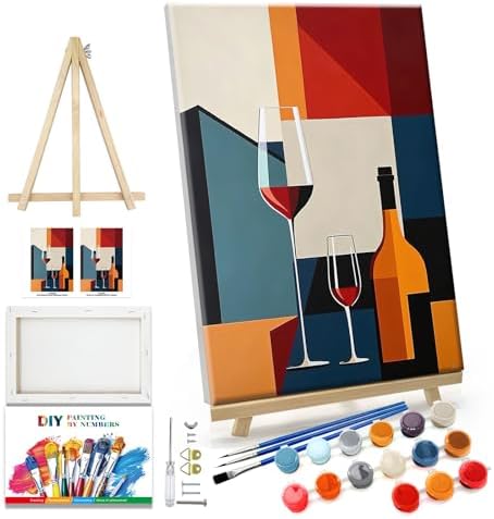 JOOZ Paint by Numbers Kit for Adults with Frame Wine Glass, 8x12 Inch by Jooz