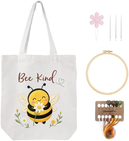 Nuberlic Bee Embroidery Tote Bag Kit for Beginners Stamped Embroidery by Nuberlic
