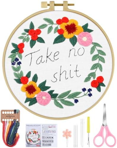 ERKOON Embroidery Kit for Beginners, Flower Cross Stitch Set for Include Embroidery Cloth Hoops Threads for Craft Lover Hand Stitch with Embroidery Skill Techniques (Happiness Wreath) by ERKOON