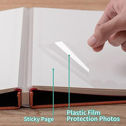 Large Photo Album Self Adhesive 4x6 8x10 10x12 13"x12.8" Magnetic Scrapbook Album 12.6"x11" Inch 40 Pages Linen Cover DIY Photo Album with A Metallic Pen and DIY Stickers(Orange) - Image 4
