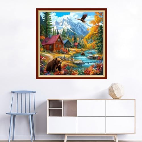 Joyhoor Cross Stitch Kits for Beginners Stamped Cross-Stitch Supplies Needlework preprint Embroidery Kits for Adults DIY Needlepoint Kits Embroidery Patterns 11CT-Beautiful Home 18x18 inchs - Image 2