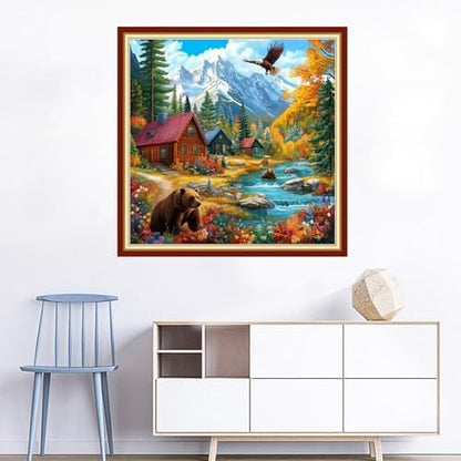 Joyhoor Cross Stitch Kits for Beginners Stamped Cross-Stitch Supplies Needlework preprint Embroidery Kits for Adults DIY Needlepoint Kits Embroidery Patterns 11CT-Beautiful Home 18x18 inchs - Image 2
