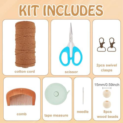 INFUNLY DIY Macrame Bag Kit for Adults Beginners Macrame Handmade Woven Bags with Tassels Bohemian Knotting Handbag Macrame Kit Crochet Bag Kit with Video Instruction for Women Holiday Beach Decor - Image 2