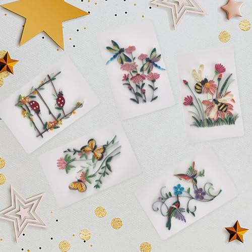 WEBEEDY 20 Sets Paper Quilling Kit for Adults Beginners,Spring Animal Flower Greeting Cards Making Kit with Instruction Tutorial,Handmade Bee Butterfly Dragonfly Quilling Card for Friends Families - Image 6