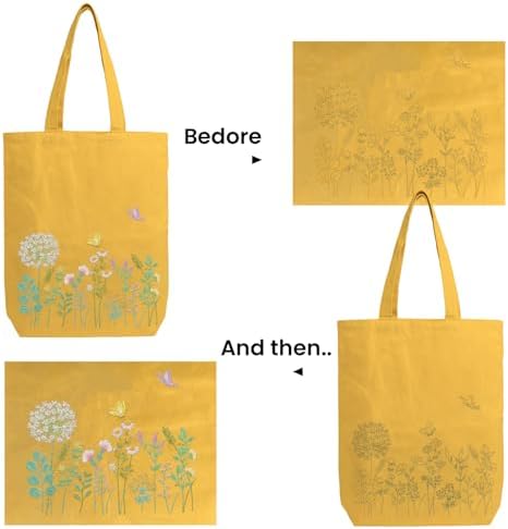 CREAWONDER Canvas Tote Bag Embroidery Kit with Pattern for Beginners, Arts and DIY Embroidery Crafts Kits for Adults, Include Instructions, Embroidery Hoops, Color Threads and Tool - Image 5