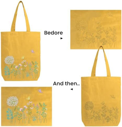 CREAWONDER Canvas Tote Bag Embroidery Kit with Pattern for Beginners, Arts and DIY Embroidery Crafts Kits for Adults, Include Instructions, Embroidery Hoops, Color Threads and Tool - Image 5