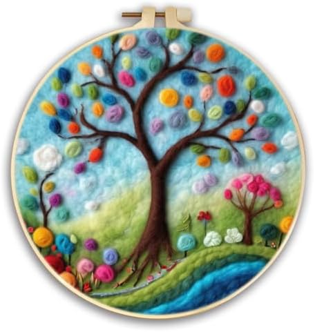 CaptainCrafts DIY Needle Felting Starter Kit with Picture Hoop, Foam Pad, Felt Cloth, Instructions for Home Decoration, Beginner Art Craft (Multicoloured Great Tree) by CaptainCrafts