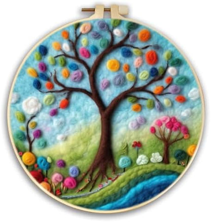 CaptainCrafts DIY Needle Felting Starter Kit with Picture Hoop, Foam Pad, Felt Cloth, Instructions for Home Decoration, Beginner Art Craft (Multicoloured Great Tree) by CaptainCrafts