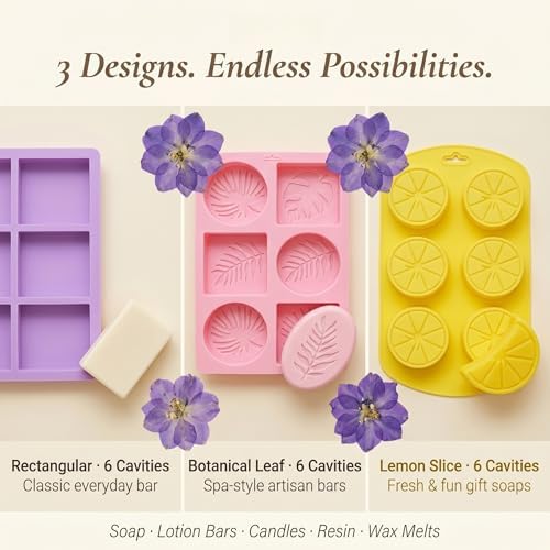 GLYNORKS Silicone Soap Molds for Soap Making, 20pcs Soap Molds Kit with Rectangle, Lemon & Leaf Designs, 10 Gift Bags, 6 Cards & 30 Dried Flowers, DIY Soap Making Supplies Kit for Adults - Image 3