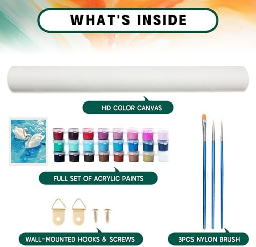 Possoco Paint by Numbers Kit for Adults Beginner, Pure Swan Easy Adult Paint by Number Kits on Canvas, DIY Acrylic Watercolor Oil Paint by Number for Adults Teens for Home Decor Gift 16x20 Inch - Image 5