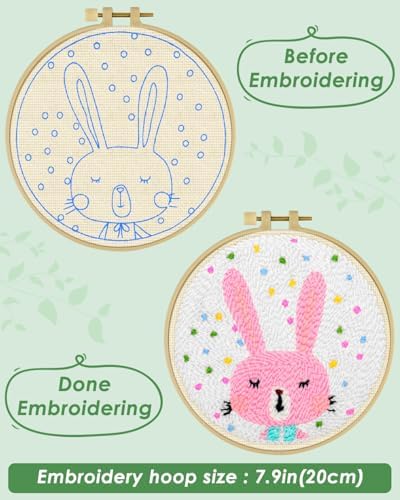 ERKOON Punch Needle Kit Adults Beginners, DIY Easy Animals Embroidery Set for Starter Art Craft, Needling Punch Project with Patterns, Tools, Yarns, Hoop, Instruction (Rabbit) - Image 3