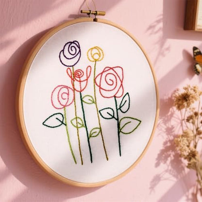 Easy Flower Embroidery Kits for Beginners Adults, Minimalism Embroidery Starter Kits, Counted Cross Stitch Kits for Beginners Adults Hobbies Set for Women, Embroidery Hoops, Thread and Video Tutorial - Image 2