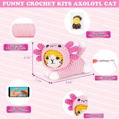 Crochet Kit for Beginners, Cat Dress in Axolotl Crochet Kit, Complete Crochet Animal Kit with Step-by-Step Video Tutorials, Easy Knitting Kit for Adults, DIY Cat Craft Kit for Galentines Gifts - Image 4