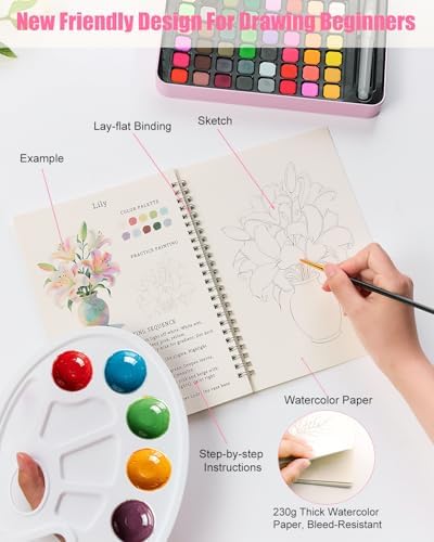 Water Colors Paint Adult Set for Beginner with Flower Watercolor Workbook - Image 6