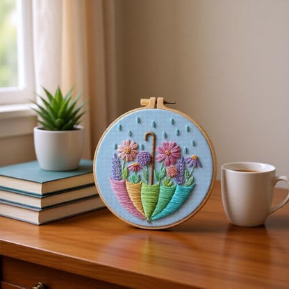 JJFox Embroidery Kit for Beginners and Adults, DIY Hand Embroidery Starter Kit with Cute Pattern, Cross Stitch Needlepoint Set with Hoop, Threads and Instructions (Flower-3) - Image 7