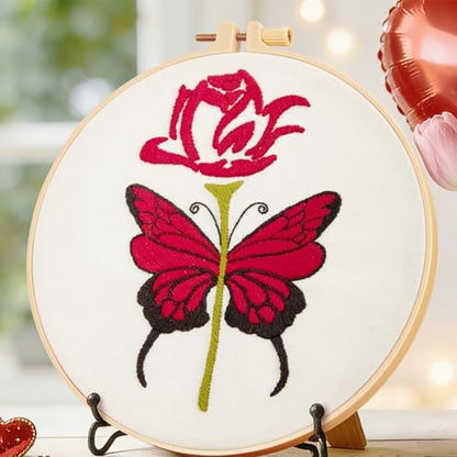 Butterfly Rose Embroidery Kits for Beginners Adults, Valentine's Day Hand Embroidery Kits, Cross Stitch Kits for Adult Anniversary Valentine's Gifts, Entire Set of Embroidery Supplies & Video Tutorial by Unknown