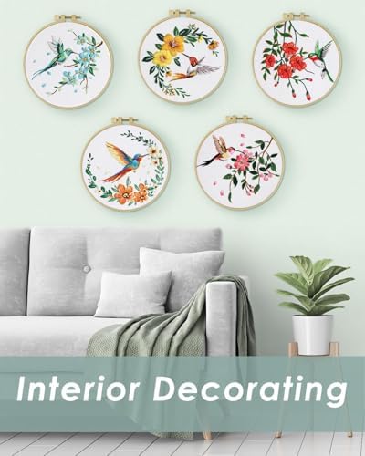 ERKOON 5 Sets Embroidery Kit for Beginners Adult Hummingbird Cross Stitch - Image 6